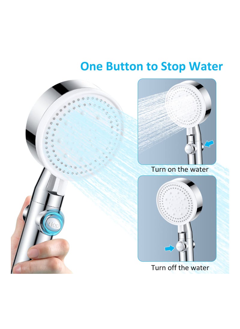 High Pressure Handheld Shower Head with ON/OFF Pause Switch, 5 Powerful Spray Modes, Detachable Shower  with Hose & Bracket for Ultimate Shower Experience