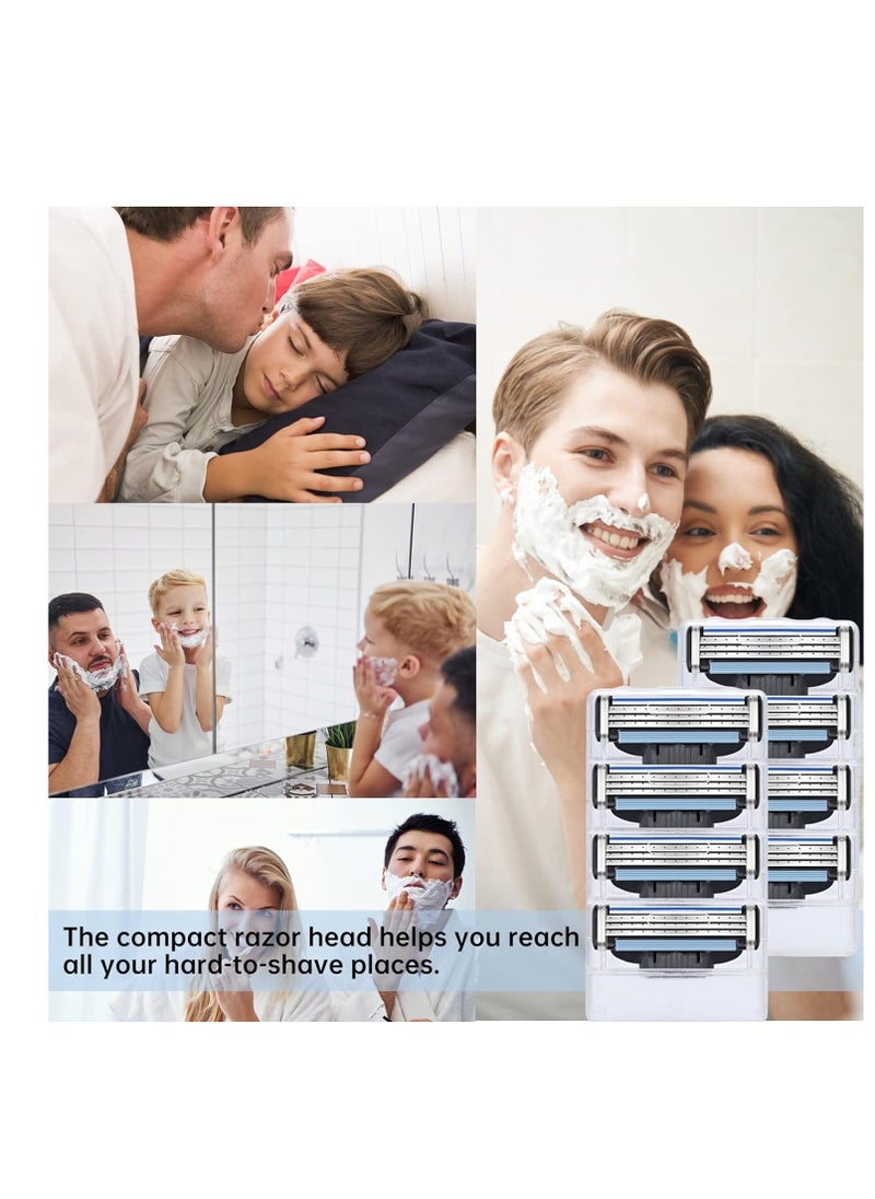 Razor Blades Refills for Mach 3, Manual Turbo Mens Razor Blade 3 Layers Refills, Hair Removal Device Blades for Men, Designed for Sensitive Skin-Use with Shaving Cream for Shaving 8Pcs