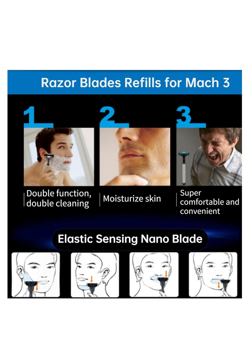 Razor Blades Refills for Mach 3, Manual Turbo Mens Razor Blade 3 Layers Refills, Hair Removal Device Blades for Men, Designed for Sensitive Skin-Use with Shaving Cream for Shaving 8Pcs
