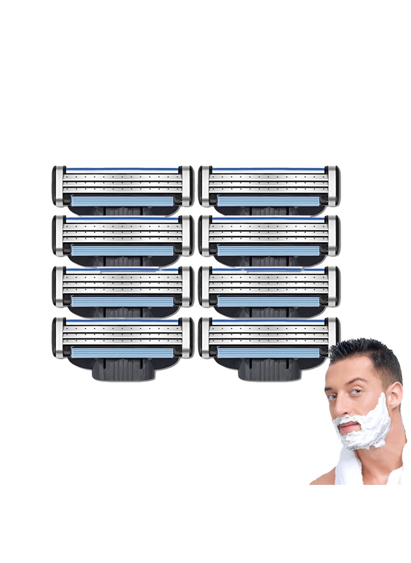 Razor Blades Refills for Mach 3, Manual Turbo Mens Razor Blade 3 Layers Refills, Hair Removal Device Blades for Men, Designed for Sensitive Skin-Use with Shaving Cream for Shaving 8Pcs