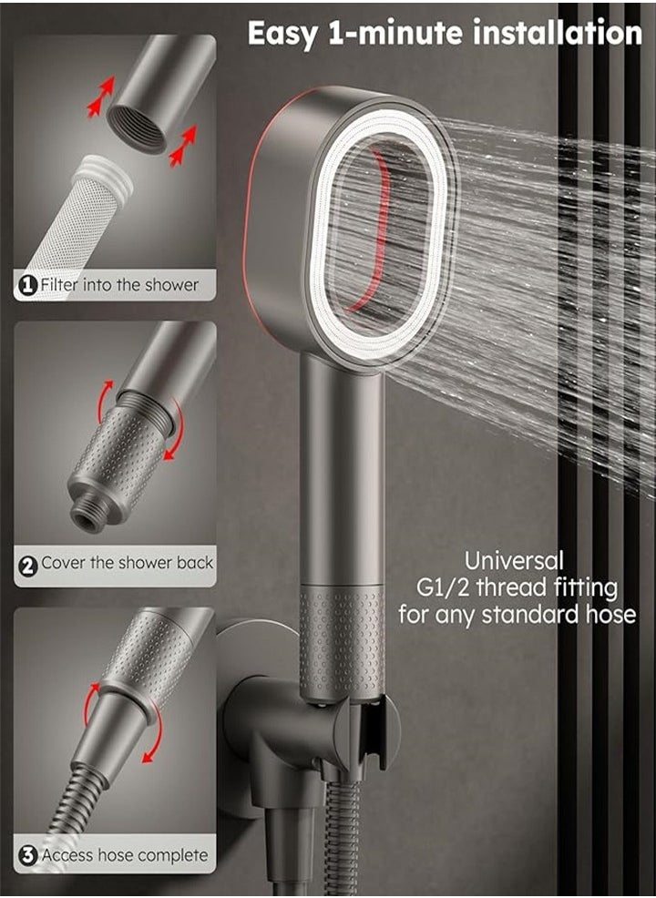 Handheld filter shower head removes chlorine, suitable for spa experience, dry skin and hair care, with two brush heads