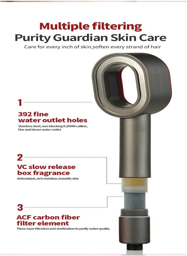 Handheld filter shower head removes chlorine, suitable for spa experience, dry skin and hair care, with two brush heads