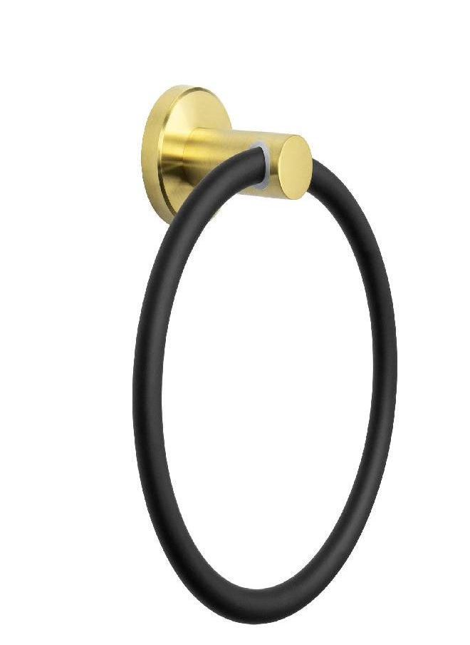 NearMoon Bath Towel Ring, Bathroom Hardware Accessories-Thicken Stainless Steel Hand Towel Holder for Bathroom, Modern Round Towel Hanger Wall Mounted (Black and Gold, 1 Pack)