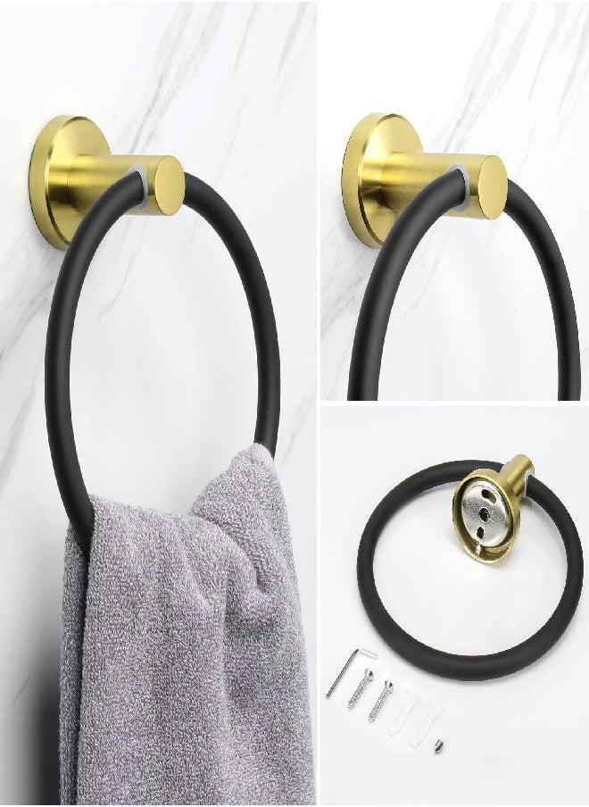 NearMoon Bath Towel Ring, Bathroom Hardware Accessories-Thicken Stainless Steel Hand Towel Holder for Bathroom, Modern Round Towel Hanger Wall Mounted (Black and Gold, 1 Pack)