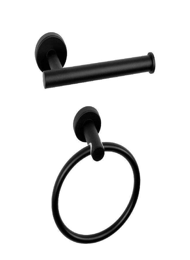 NearMoon 2 Pieces Bathroom Hardware Accessories, Towel Ring and Toilet Paper Holder- Stainless Steel Bathroom Towel Hanger and Hand Towel Holder, Wall Mounted (Matte Black)