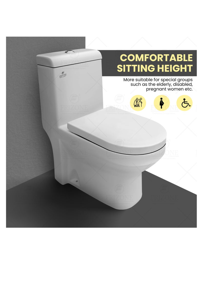 FRIZONE White Floor Mounted Water Closet FWC01 S TRAP With WC Seat Cover, Flush Fittings