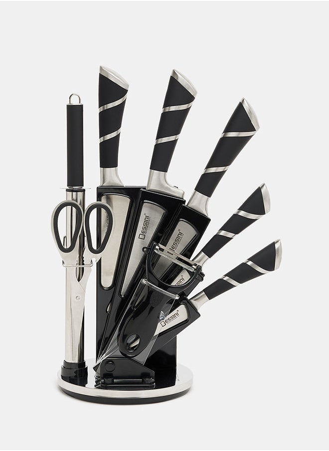 Dessini 9-Piece kitchen knife Set With Acrylic Block Black/Silver