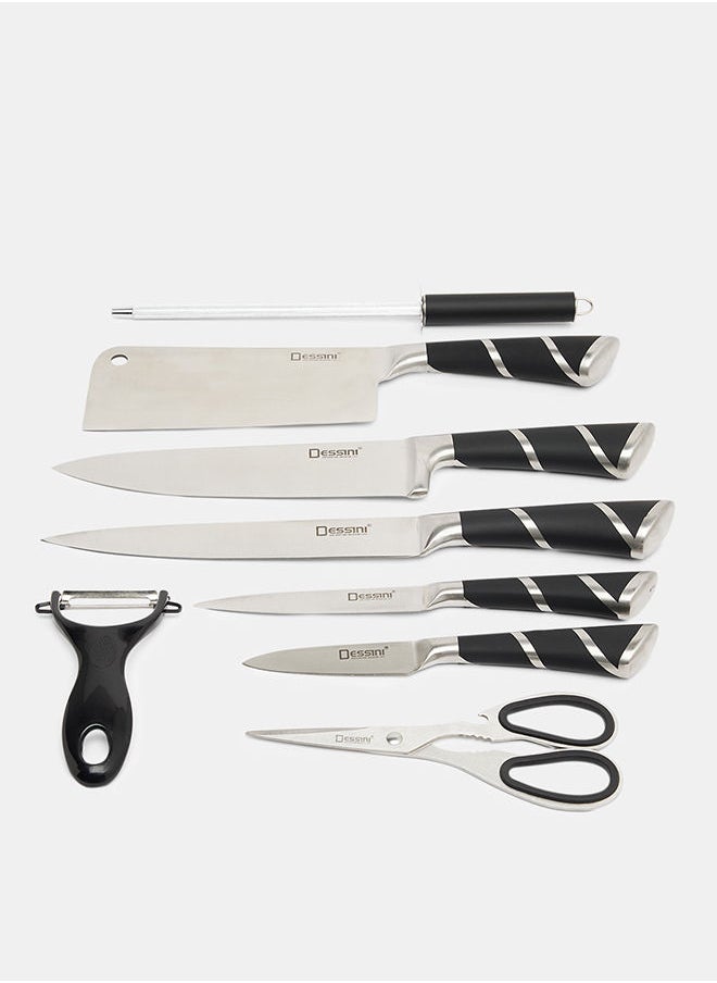 Dessini 9-Piece kitchen knife Set With Acrylic Block Black/Silver