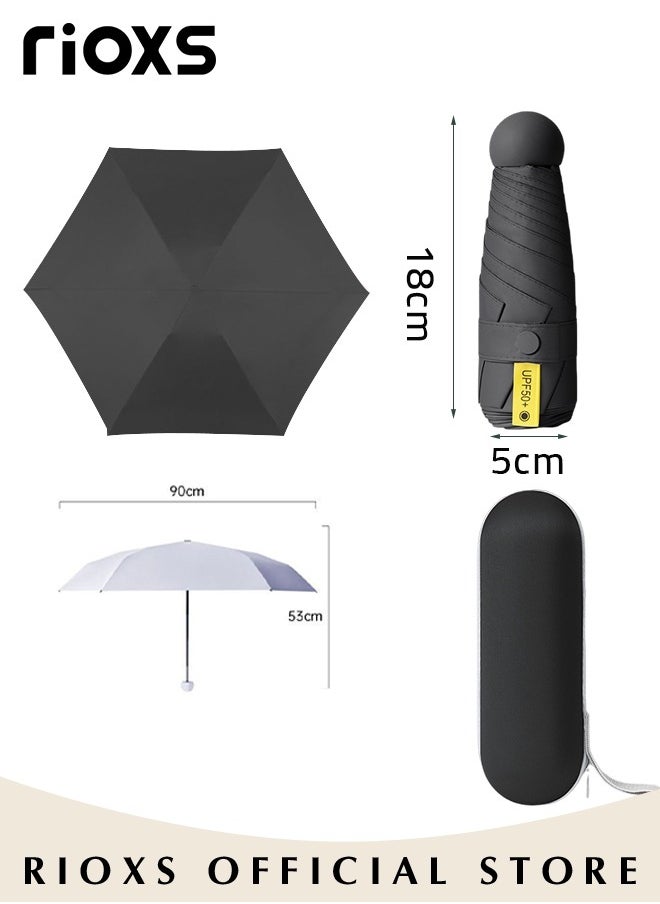 Portable Travel Umbrella with Storage Box Mini Umbrella with UPF 50+ UV Sun Protection Lightweight 6 Ribbed Compact Pocket Umbrella for Men Women Kids