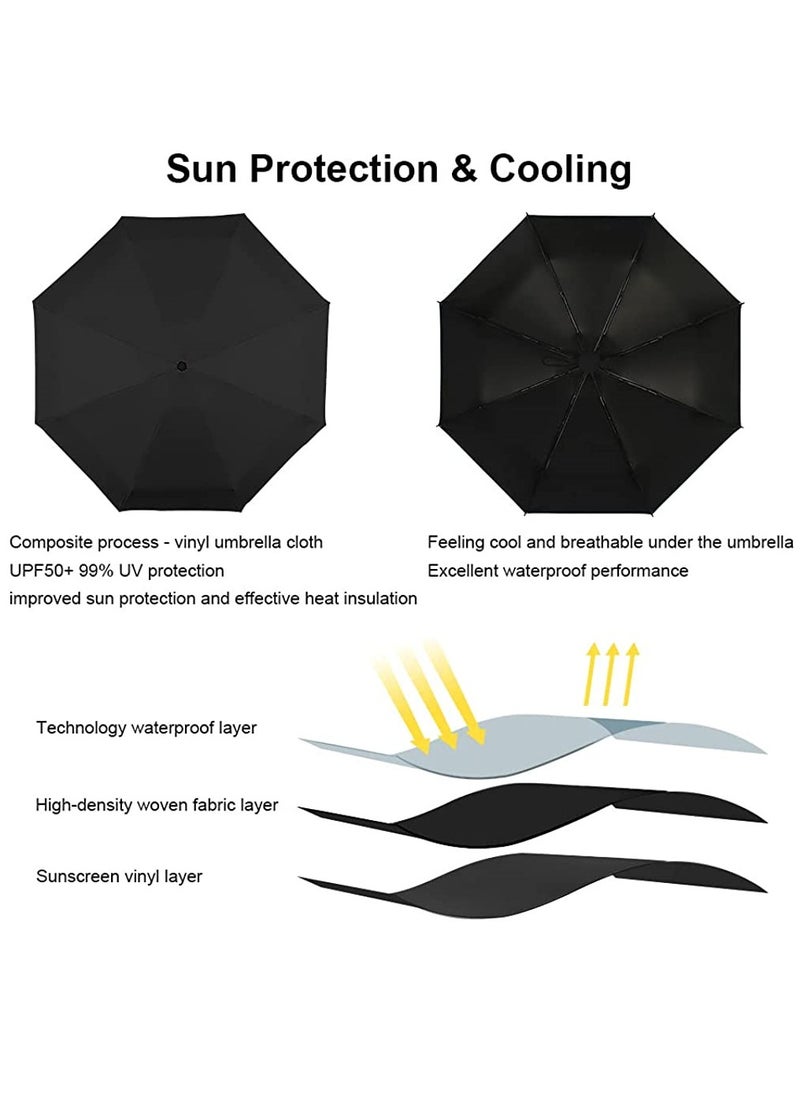 Mini Windproof Folding Travel Umbrella, Sun & Rain Umbrellas, Compact Portable for Women Men, Black