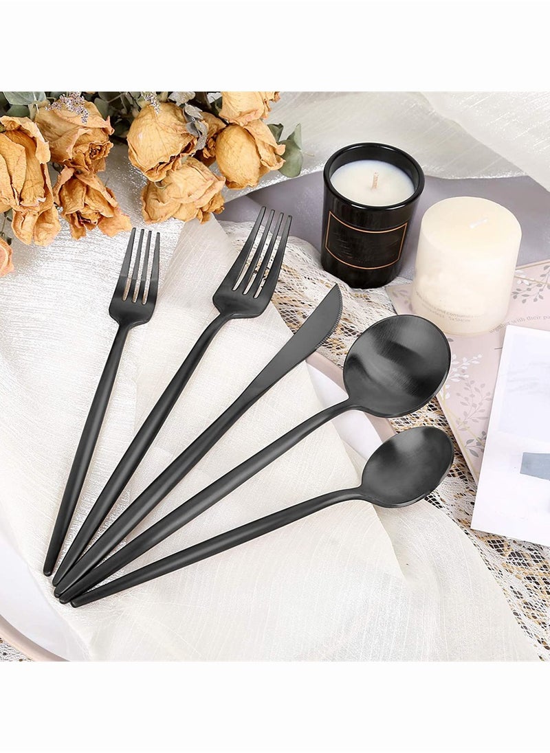 Stainless Steel Flatware Set, SYOSI Matte Black Silverware Set 5 Pieces, Service for 1, Kitchen Utensil Set, Tableware Cutlery Set, Satin Finished Polished and Dishwasher Safe