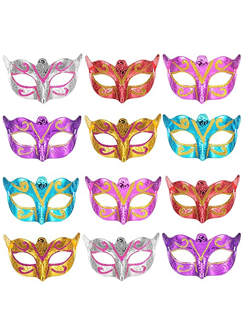 12 Pieces Mardi Gras Masks Shining Plated Gold Masquerade Mask Wedding Props Party Costume