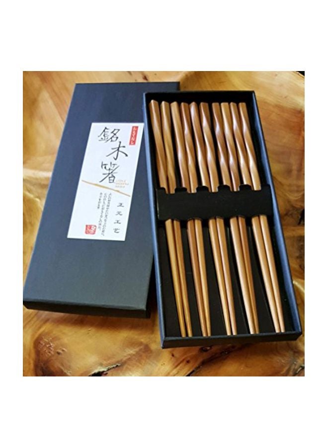 10-Piece Twist Bamboo Chopstick Set Brown 9inch