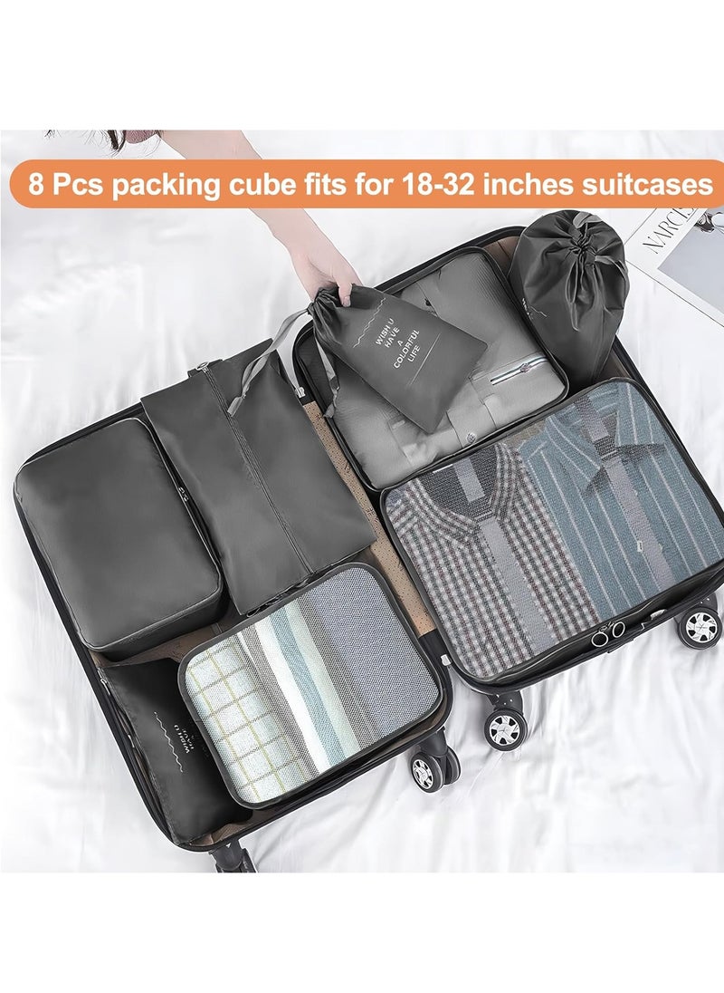 8 Set Packing Cubes for Suitcase, Compression Packing Cubes for Carry on Suitcases, Luggage Organizer Packing Cubes for Travel Essentials, Large Mesh Luggage Packing Cubes for Suitcases Black