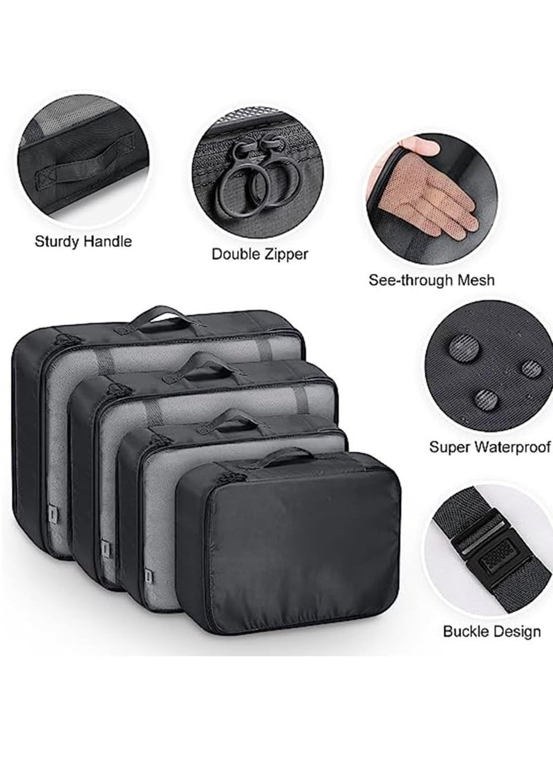 8 Set Packing Cubes for Suitcase, Compression Packing Cubes for Carry on Suitcases, Luggage Organizer Packing Cubes for Travel Essentials, Large Mesh Luggage Packing Cubes for Suitcases Black