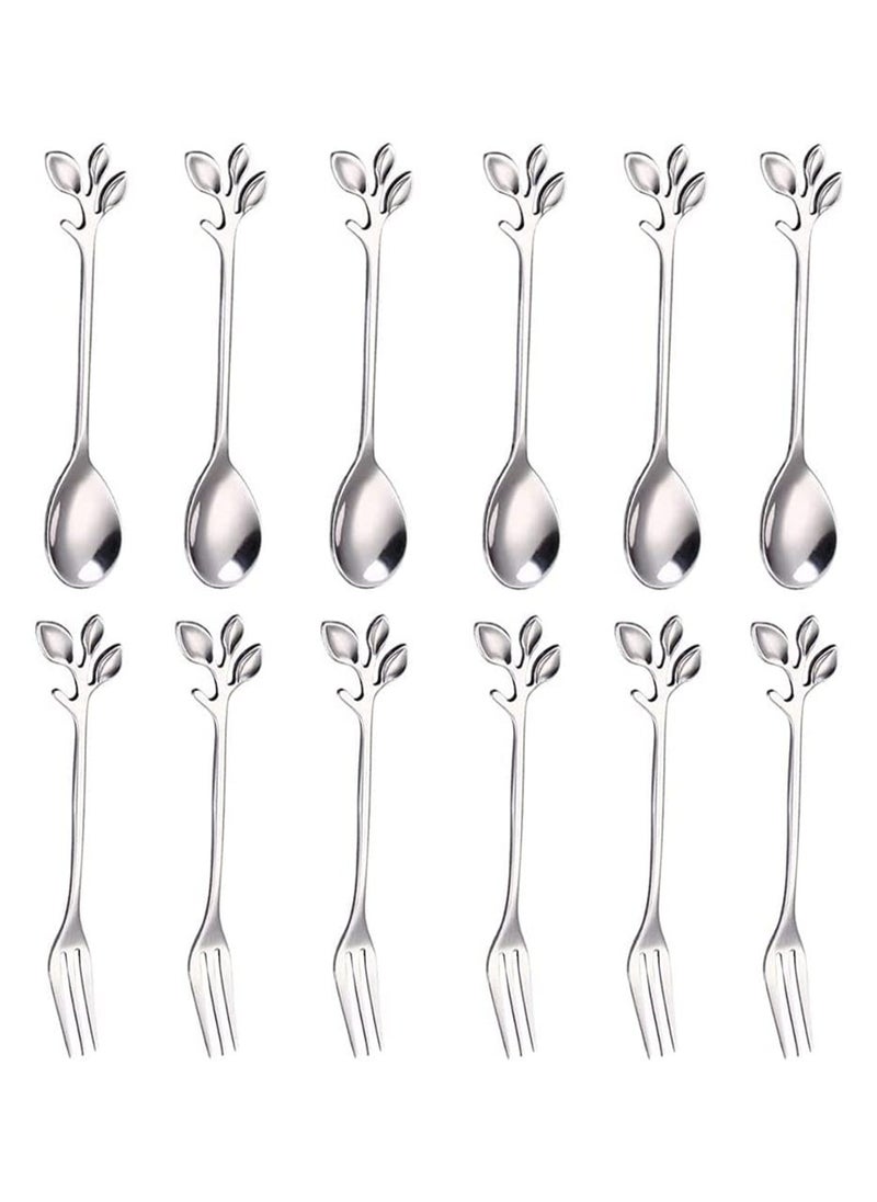 12-Piece Stainless Steel Coffee & Tea Spoon Set - Includes 6 Dessert Spoons & 6 Forks for Tea Parties, Coffee Shops & Kitchen Use - Elegant & Durable Design