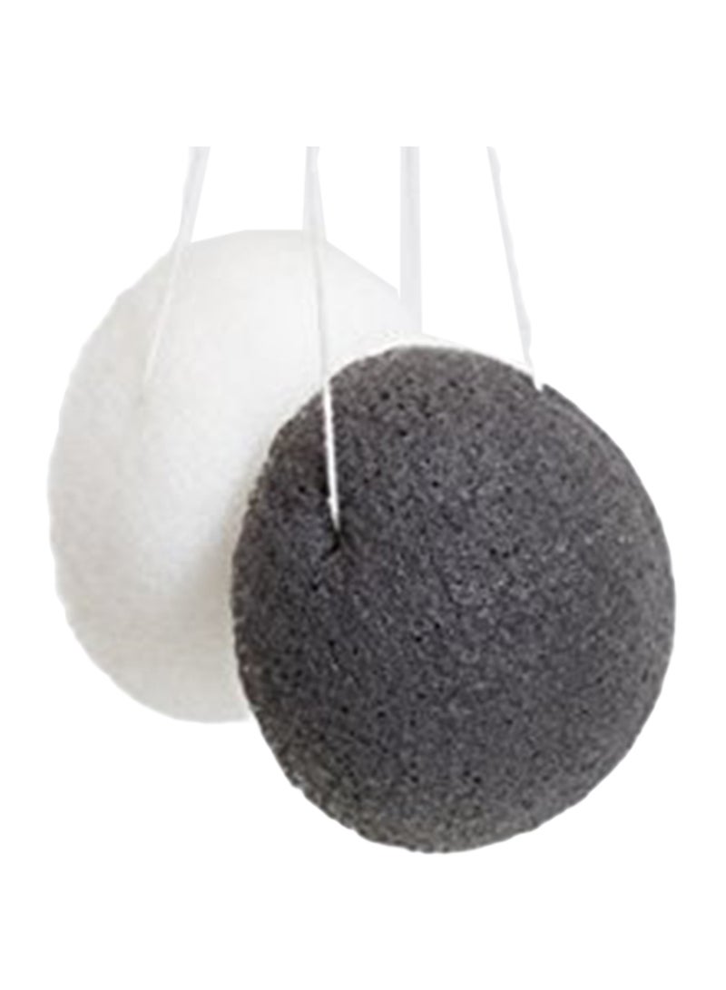 Pack of 2 Konjac Sponge Natural White/Black Charcoal