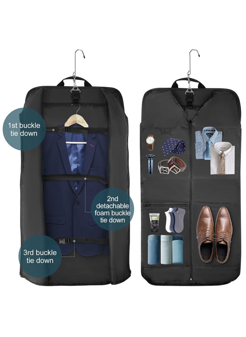 Garment Bags, Large Suit Travel Bag with Pockets & Shoulder Strap for Business Trip, Professional Foldable Carry On Bag Gifts for Men Women, Client, Waterproof Luggage Bags for Travel (Black)