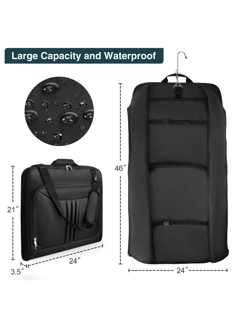 Garment Bags, Large Suit Travel Bag with Pockets & Shoulder Strap for Business Trip, Professional Foldable Carry On Bag Gifts for Men Women, Client, Waterproof Luggage Bags for Travel (Black)