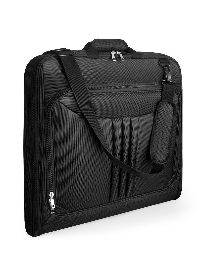 Garment Bags, Large Suit Travel Bag with Pockets & Shoulder Strap for Business Trip, Professional Foldable Carry On Bag Gifts for Men Women, Client, Waterproof Luggage Bags for Travel (Black)