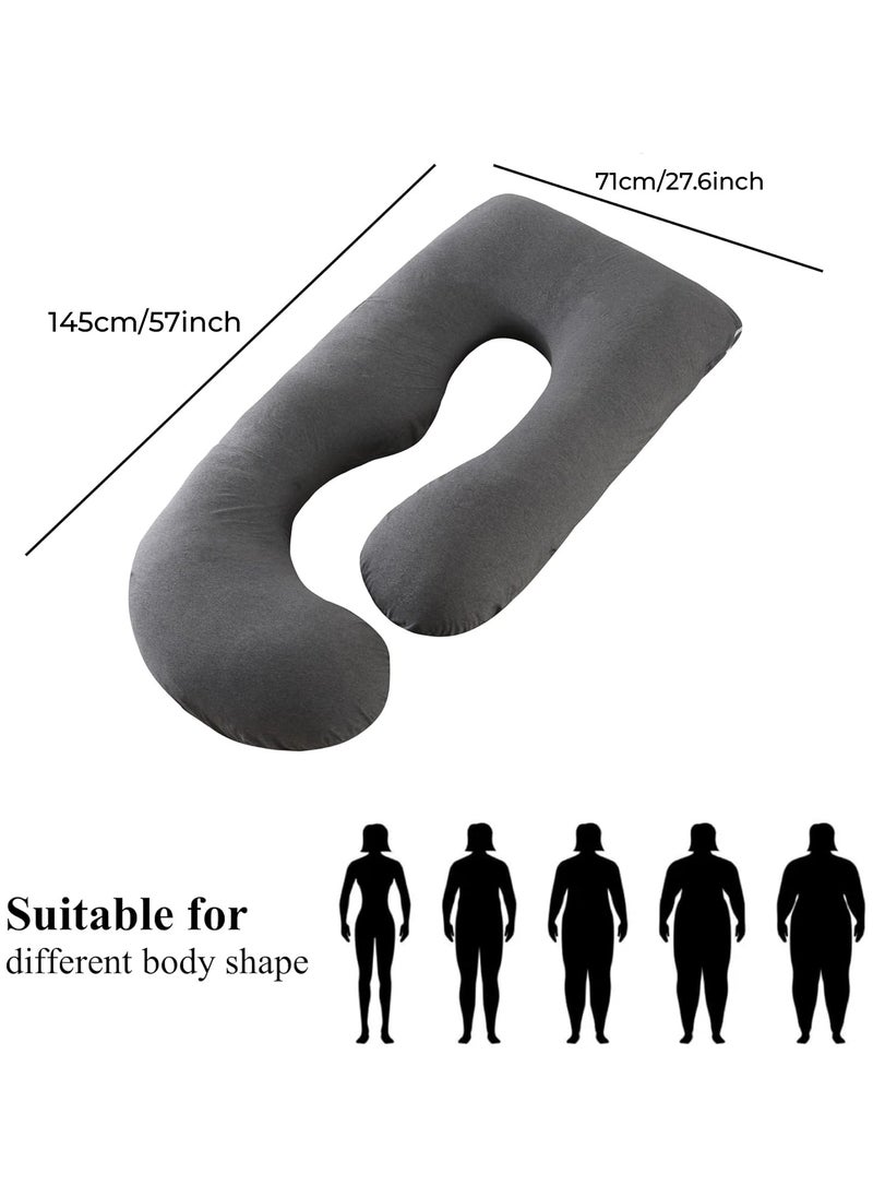 U-shaped Full Body Pregnancy Pillow, Support for Sleeping Comfort with Legs, Back, Neck, Shoulders, Hips, and Belly Relief for Pregnant Women, 57-inch Maternity Pillow with Removable Grey Cover