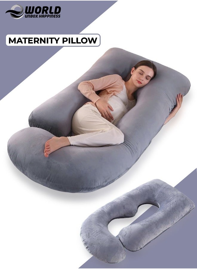 U-shaped Full Body Pregnancy Pillow, Support for Sleeping Comfort with Legs, Back, Neck, Shoulders, Hips, and Belly Relief for Pregnant Women, 57-inch Maternity Pillow with Removable Grey Cover