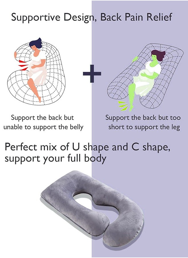 U-shaped Full Body Pregnancy Pillow, Support for Sleeping Comfort with Legs, Back, Neck, Shoulders, Hips, and Belly Relief for Pregnant Women, 57-inch Maternity Pillow with Removable Grey Cover