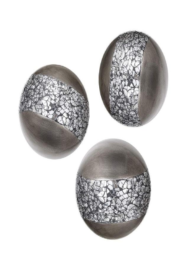 Creative Scents Schonwerk Silver Decorative Orbs for Bowls and Vases (Set of 3) Resin Sphere Balls for Living, Dining Room, Coffee Table Centerpiece Decor - Great Gift Idea (Crackled Mosaic)