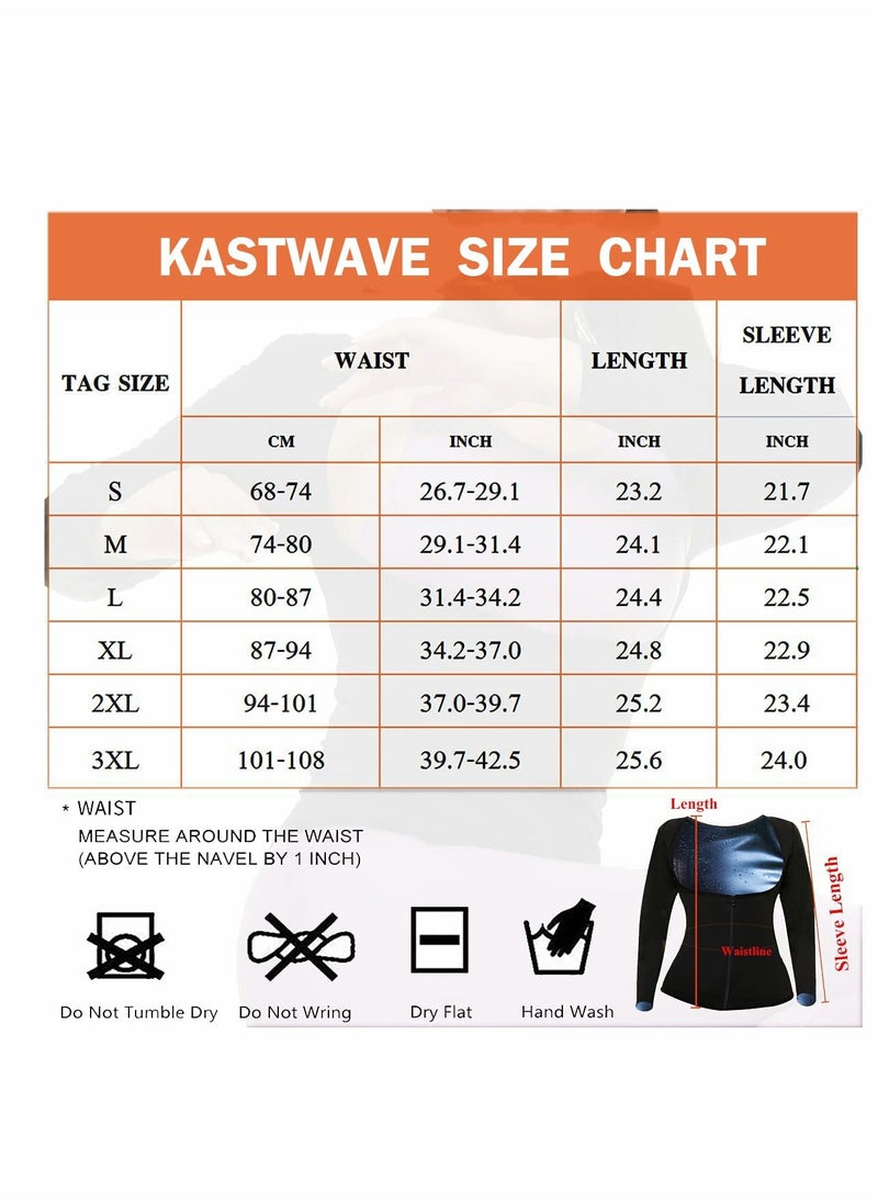 Sauna Suit for Women Sweat Body Shaper Jacket Hot Waist Trainer Long Sleeve Zipper Shirt Workout Top - L