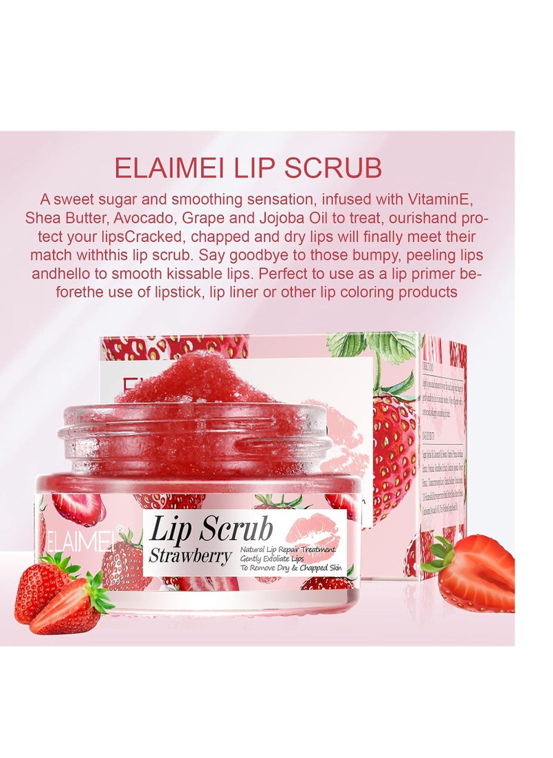 Lip Scrub, Exfoliator & Moisturizer, Lip Repair for Lush Soft Lips, Chapped Dry and Flaky Lips Treatment (Strawberry)