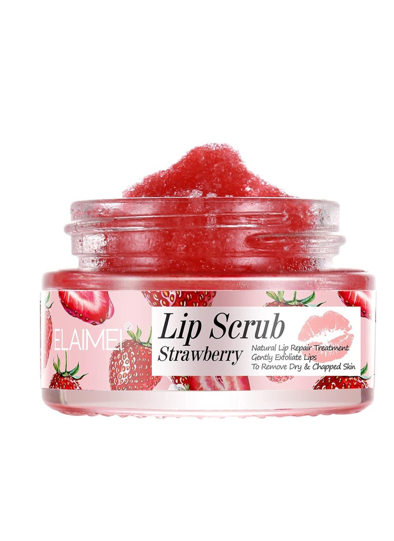 Lip Scrub, Exfoliator & Moisturizer, Lip Repair for Lush Soft Lips, Chapped Dry and Flaky Lips Treatment (Strawberry)