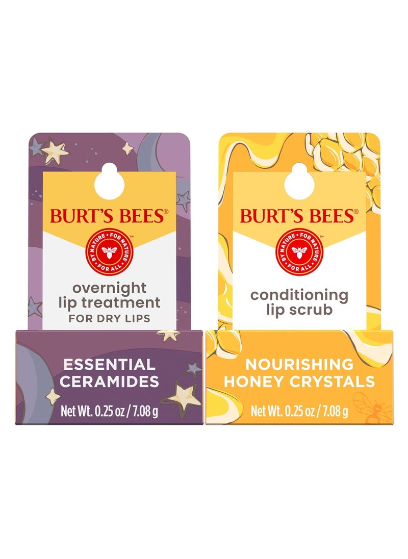 Burt's Bees Overnight Lip Sleeping Mask Stocking Stuffers, Exfoliating Scrub Restores, Hydrates & Smooths Lips to Reduce Fine Lines, Ceramide Infused Formula, Passionfruit + Ultra Conditioning(2-Pack)