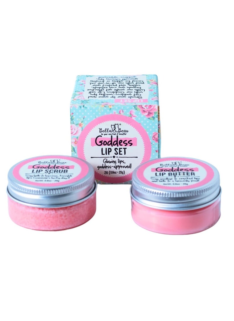 Bella & Bear Goddess Lip Scrub & Lip Butter Set – Lovely Gift for Women - Teen Girls & Tweens