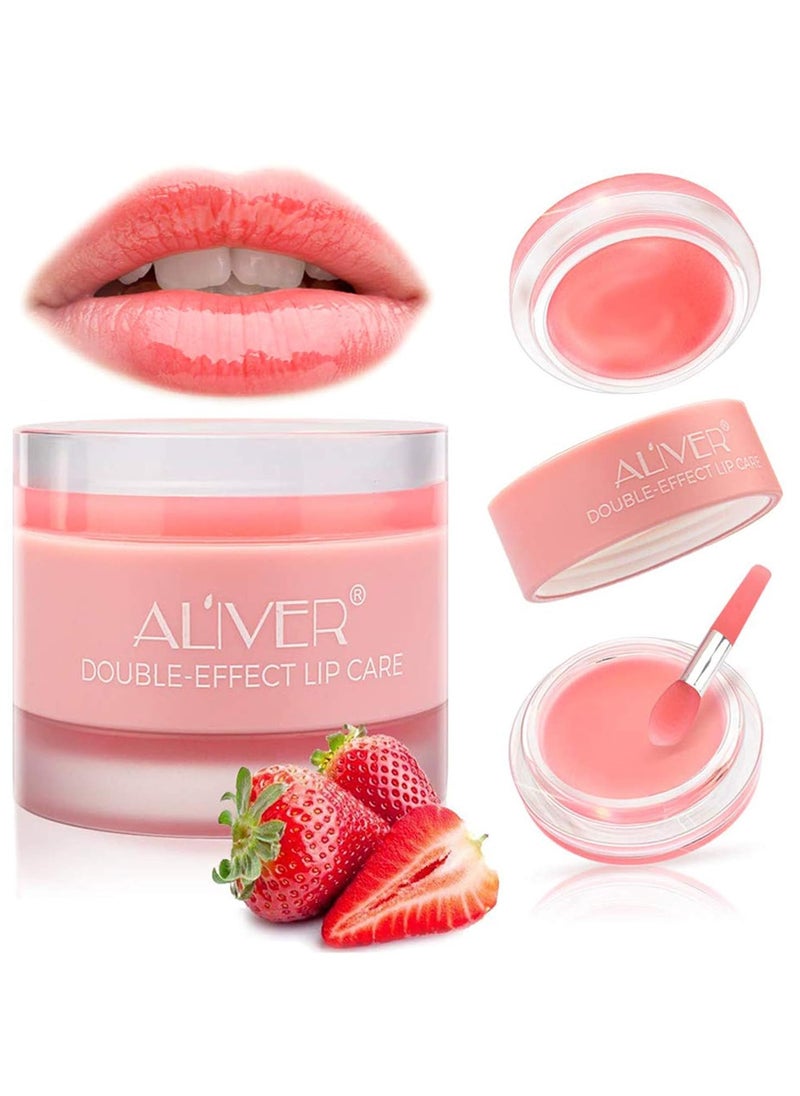 Lip sleeping Mask Exfoliator & Moisturizer Double Effect Lip Scrubs Overnight/Day for Dry Treatment Care, Cracked Lips, Peeling Lip Primer, Lip Repair Balm - Strawberry Lip Mask