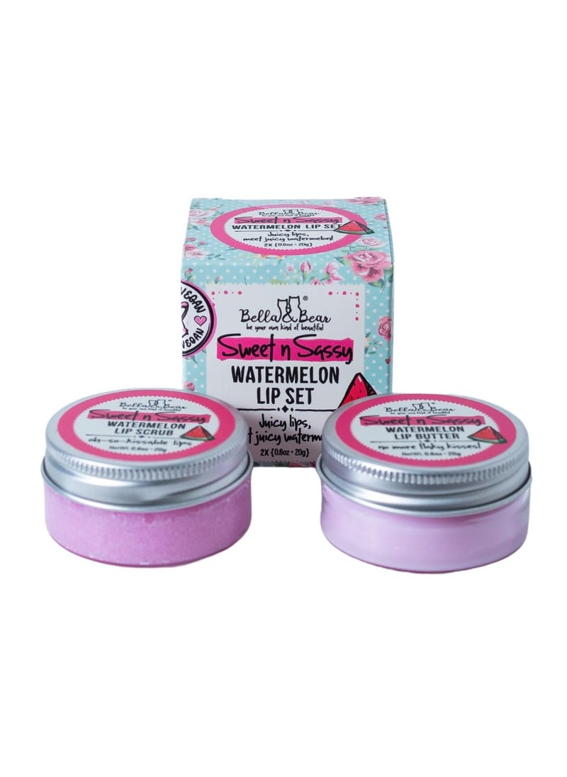 Sweet n Sassy Watermelon Lip Set, Juicy Scrub and Lip Butter - Xmas Gift for Women and Teens 2 x 0.6 oz