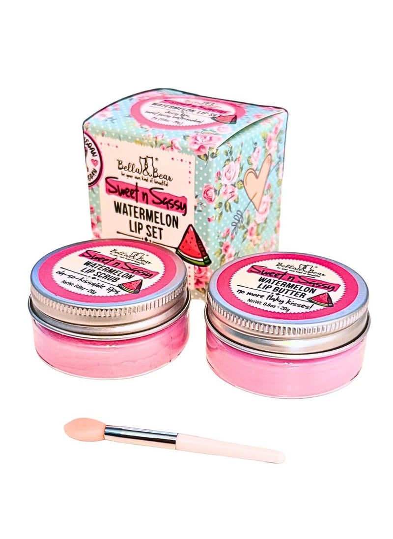 Sweet n Sassy Watermelon Lip Set, Juicy Scrub and Lip Butter - Xmas Gift for Women and Teens 2 x 0.6 oz