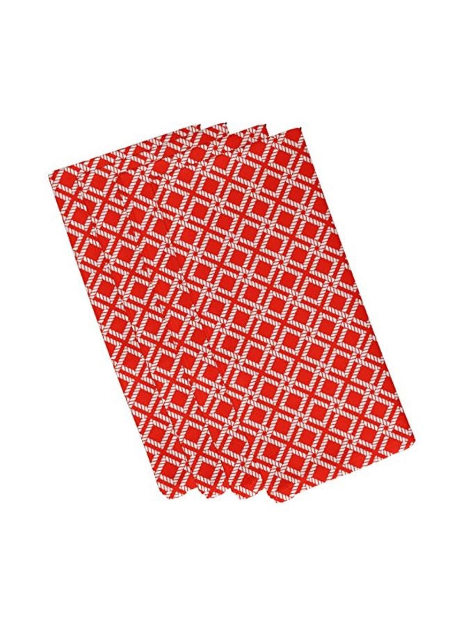 4-Piece Geometric Printed Polyester Napkin Red/White 19x19inch