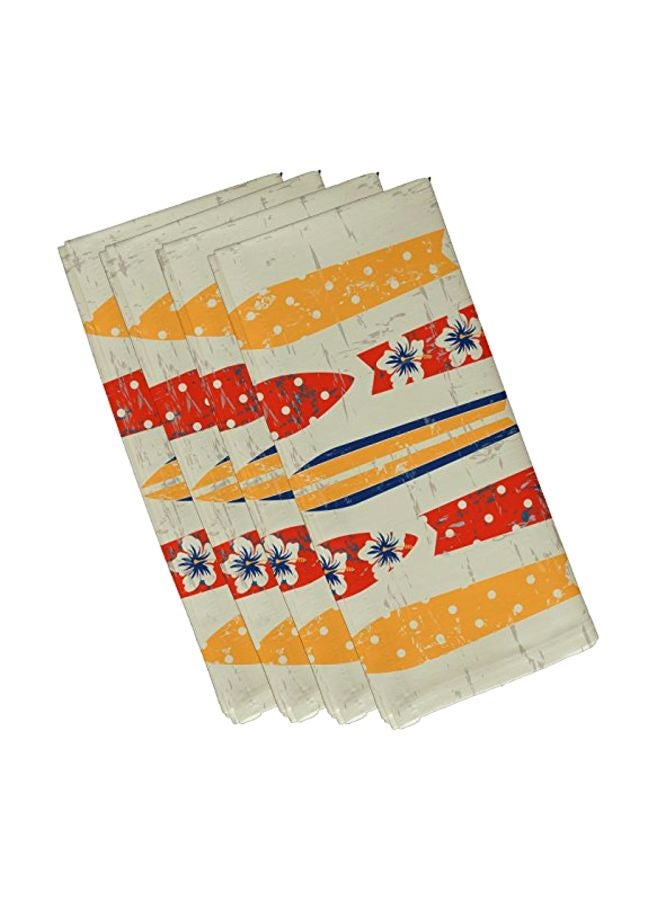 4-Piece Polyester Printed Napkin Set Beige/Red/Blue 19inch