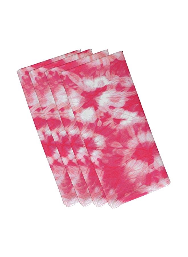 4-Piece Geometric Printed Polyester Napkin Set Pink/White 19x19inch