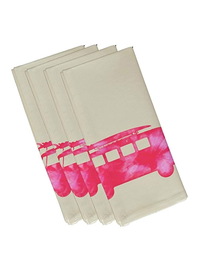 4-Piece Printed Napkin Set Beige/Pink 19x19inch