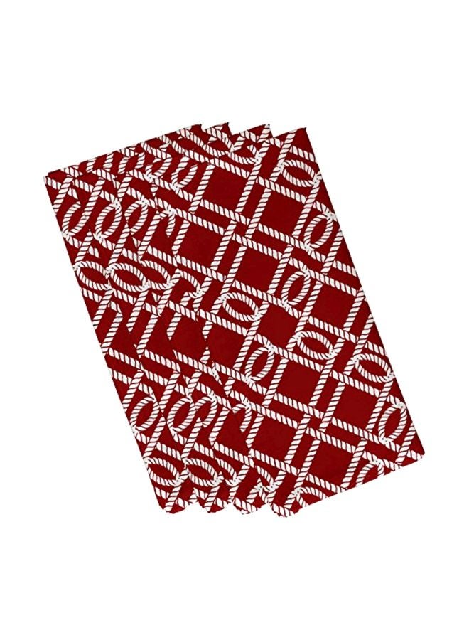 4-Piece Geometric Printed Polyester Napkin Set Red 19x19inch