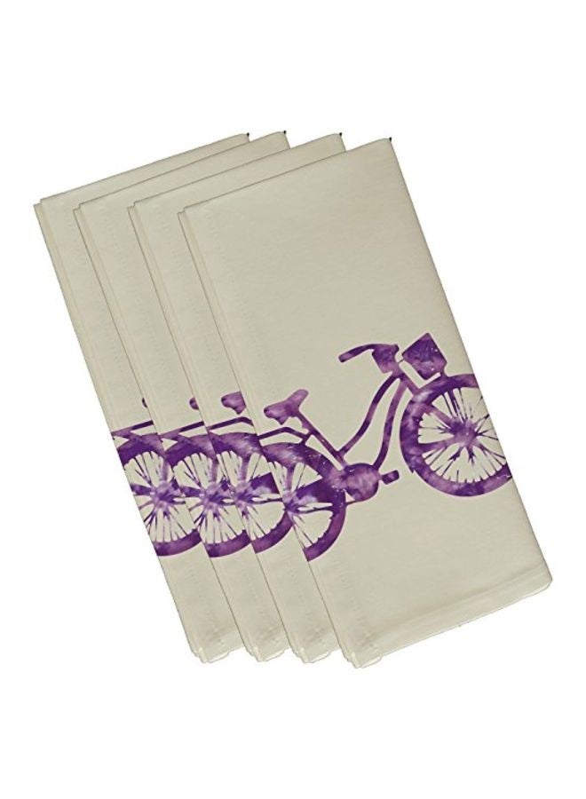 4-Piece Cycle Printed Napkin Set Beige/Purple 19x19inch