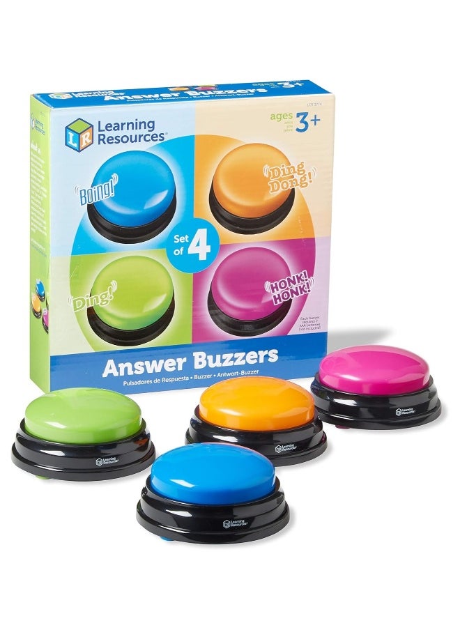 Answer Buzzers, Set of 4 Assorted Colored Buzzers, Game Show Buzzers, 3-1/2in, Multicolor, Ages 3+