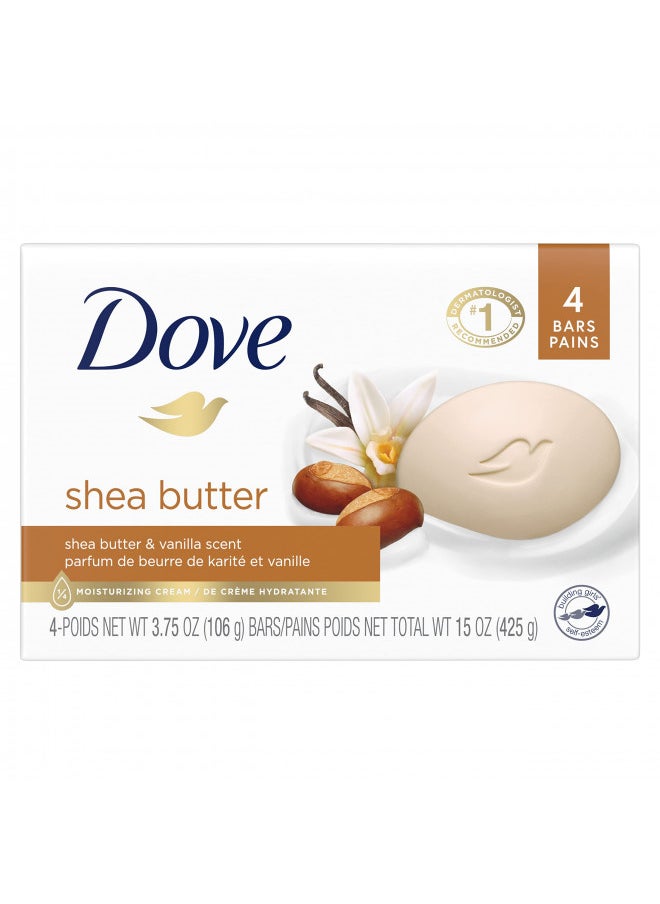 Dove Beauty Bar Gentle Skin Cleanser Moisturizing for Gentle Soft Skin Care Shea Butter More Moisturizing Than Bar Soap 3.75 oz, 4 Bars