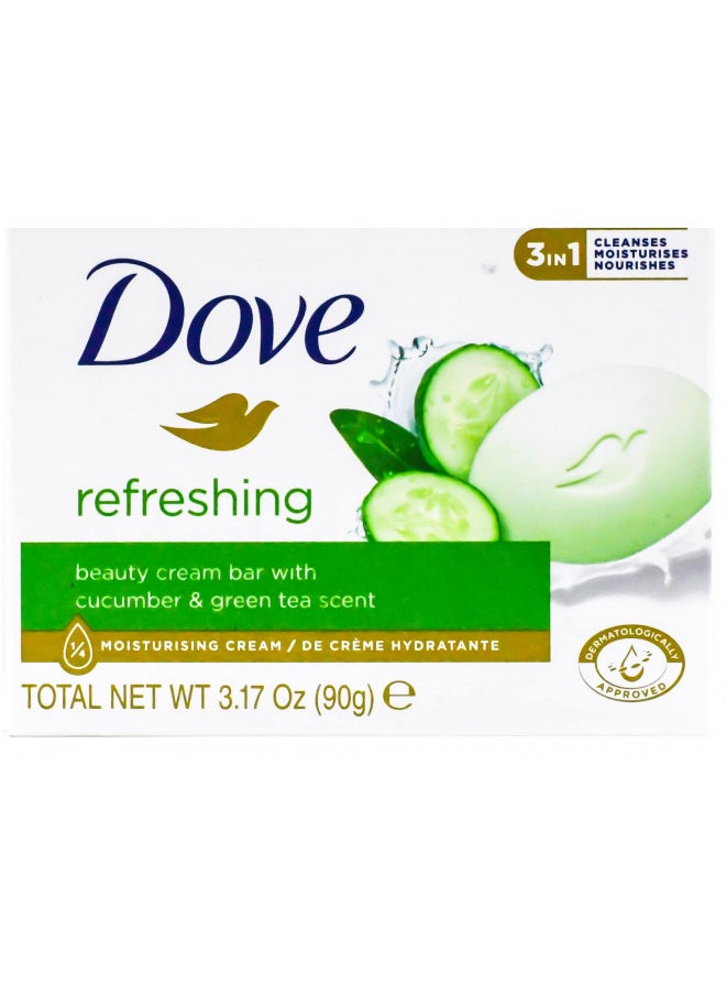 Dove, Beauty Bar Soap Variety Pack of 14, Go Fresh, Shea Butter, Coconut Milk, White, Pampering, Restoring, Exfoliating - 90g (7 Scents, 2 of Each)