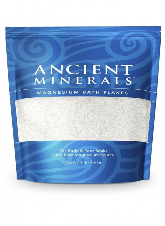 Ancient Minerals Magnesium Bath Flakes - Bathing Alternative to Epsom Salt - Soak in Natural Salts - High-Absorption Efficiency for Relaxation, Wellness & Muscle Relief - 8 lbs