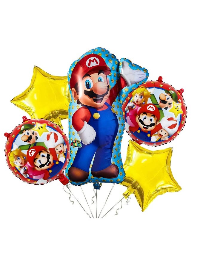 Aluminium 40520 Mario Theme Party Decoration Balloon Set Of 5 Pcs,Multicolor