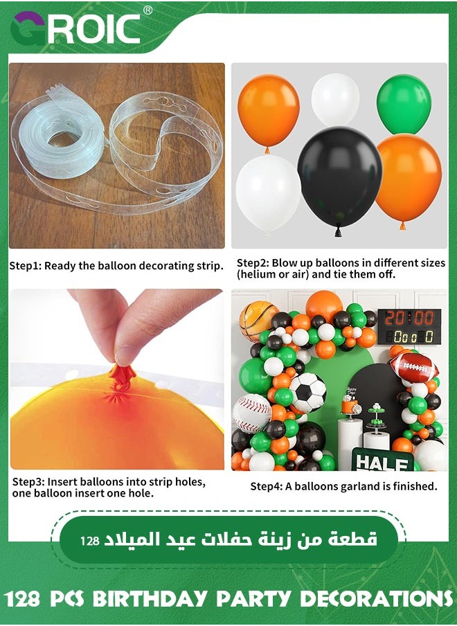 Sport Party Decoration, Sport Balloons Arch Garland, Ball Theme Balloon Garland Kit White Green Black Orange Balloons Ball Foil Balloons for Sports Theme Party Supplies