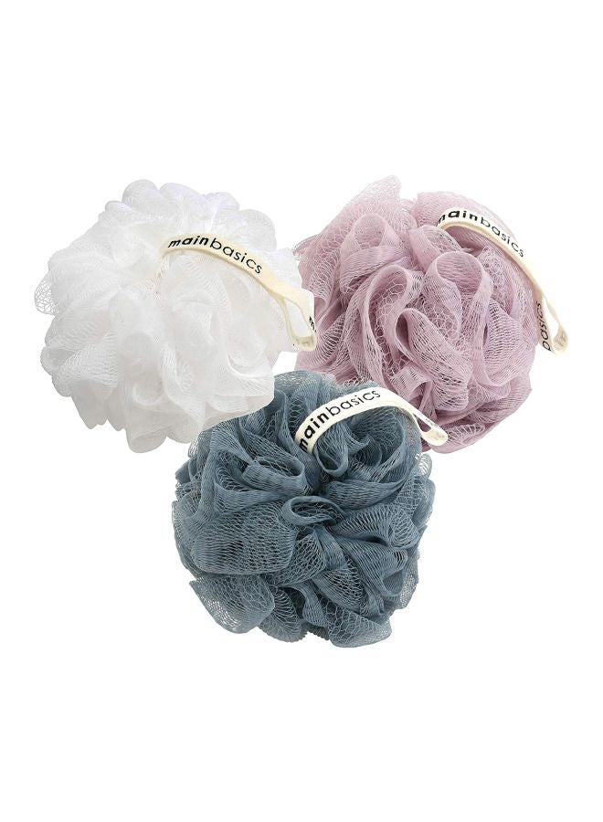 3-Piece Bath Shower Loofah Set Pink/Grey/White 4.9inch