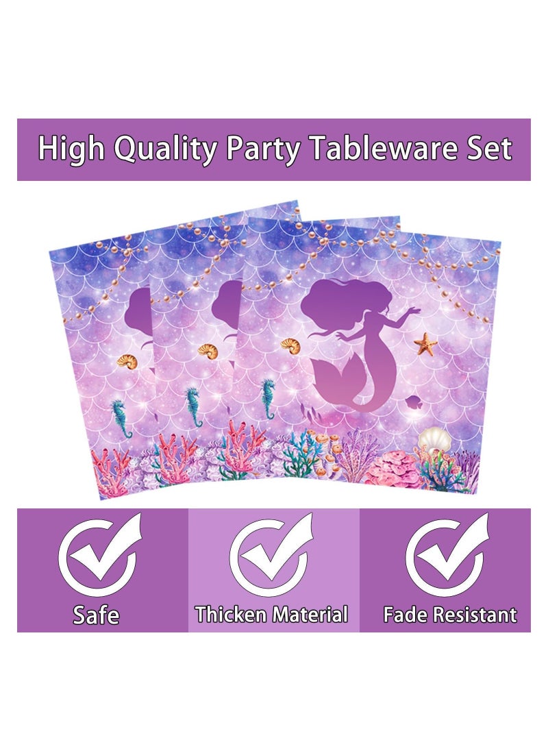 Mermaid Birthday Party Supplies Set, 69 Pcs Tableware for 16 Guests, Includes Plates, Napkins & Forks, Perfect for Kids Little Mermaid Theme Party & Baby Showers
